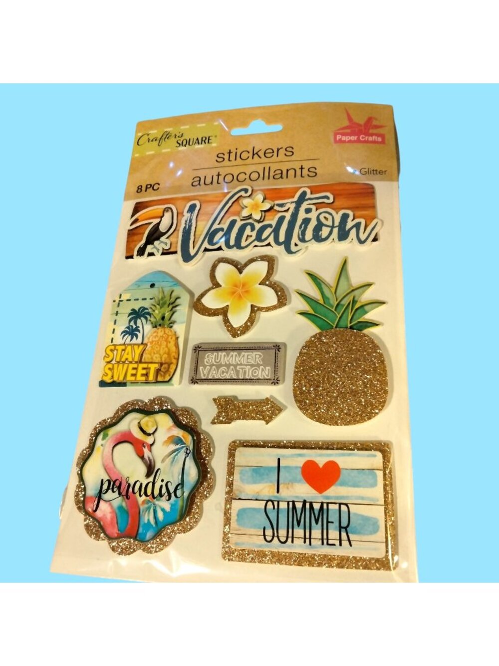 Crafters Square Vacation Stickers 3D Glitter Summer Flamingo Paradise Tropical
